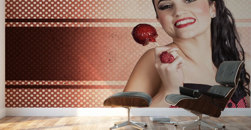 Sweet candy pinup girl with vintage toffee apple Wall Murals