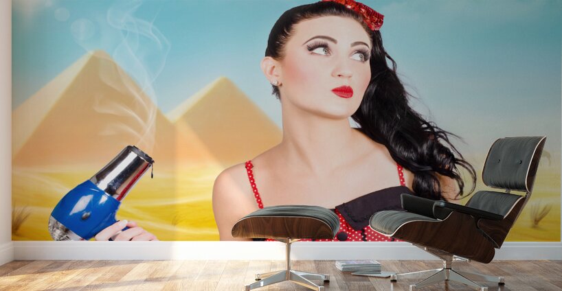 Brunette girl working up a hot Egyptian hair style Wall Murals