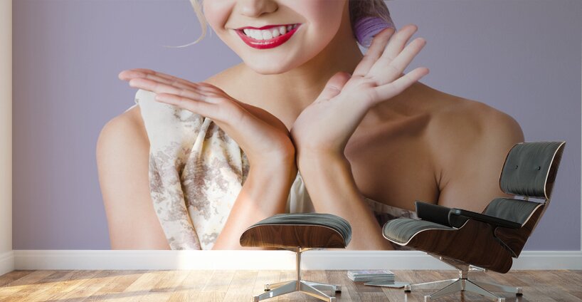 Woman with rollers in hair Wall Murals
