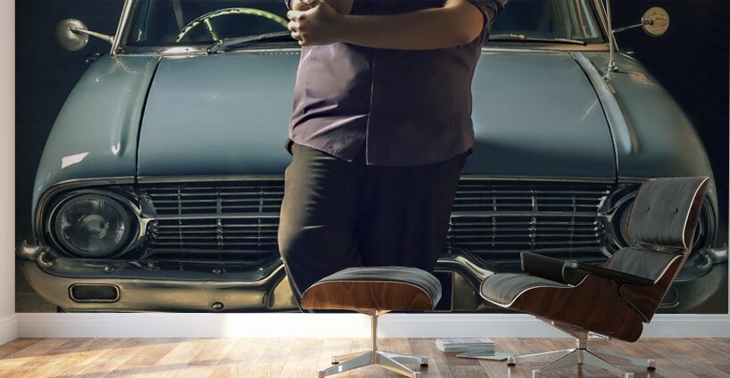 1950s private eye investigator with smoke on car Wall Murals