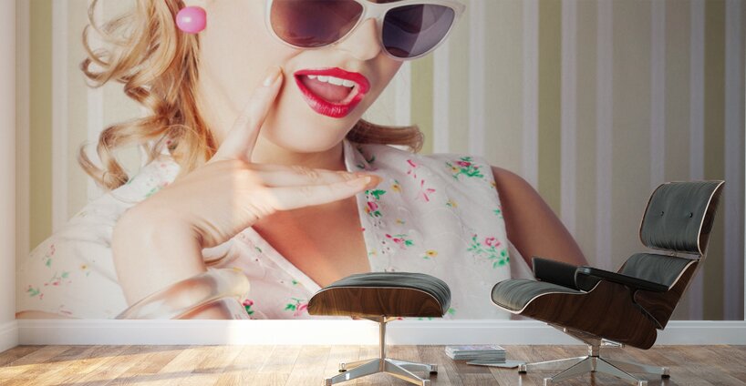 Cute Pinup Fashion Girl With Surprised Expression Wall Murals