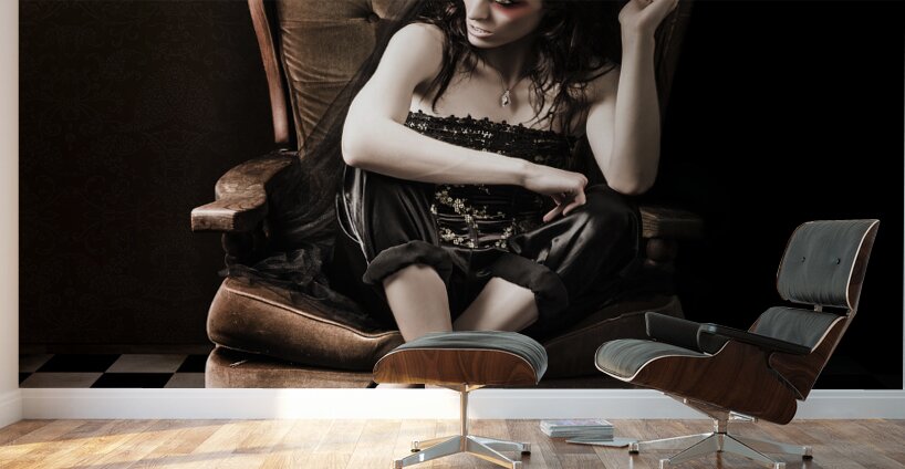 Beautiful Vintage Fashion Girl In Grunge Interior Wall Murals