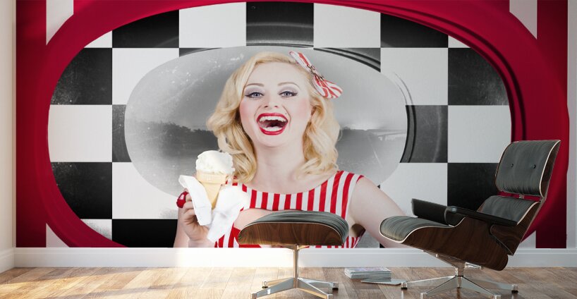 Beautiful blonde woman serving ice cream Wall Murals