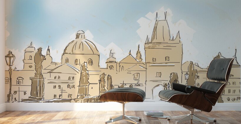 Artistic digital painting of Charles Bridge Prague Wall Murals