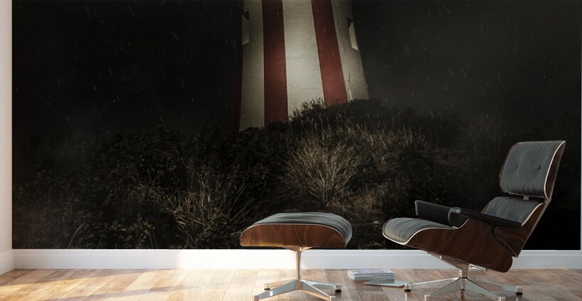 Tasmania lighthouse in rain storm. Guiding light Wall Murals