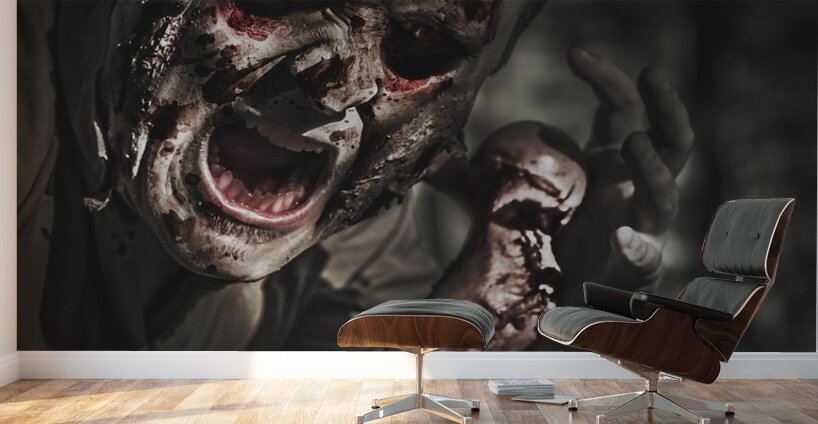Evil male zombie screaming out in bloody fear Wall Murals