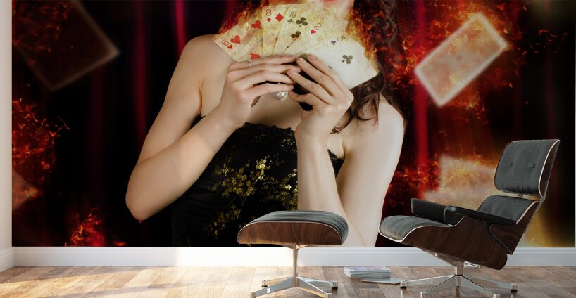 Tarot Magician Holding Magic Fire Cards Of Fate Wall Murals