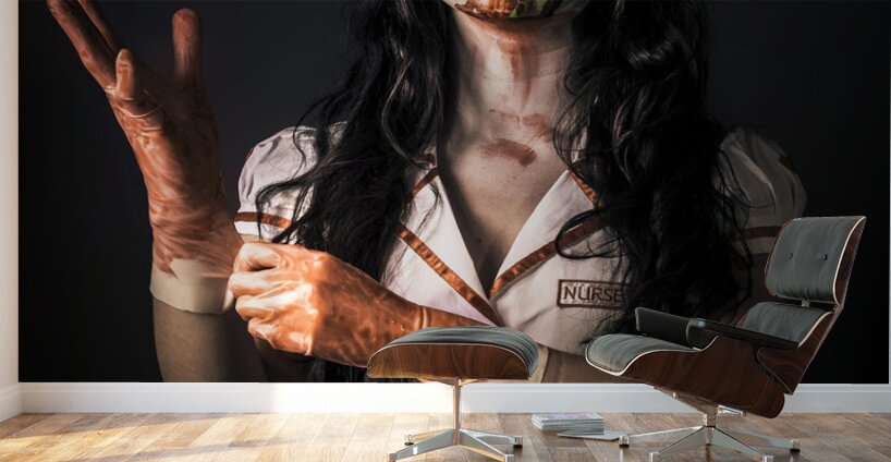 Living dead health professional putting on gloves Wall Murals