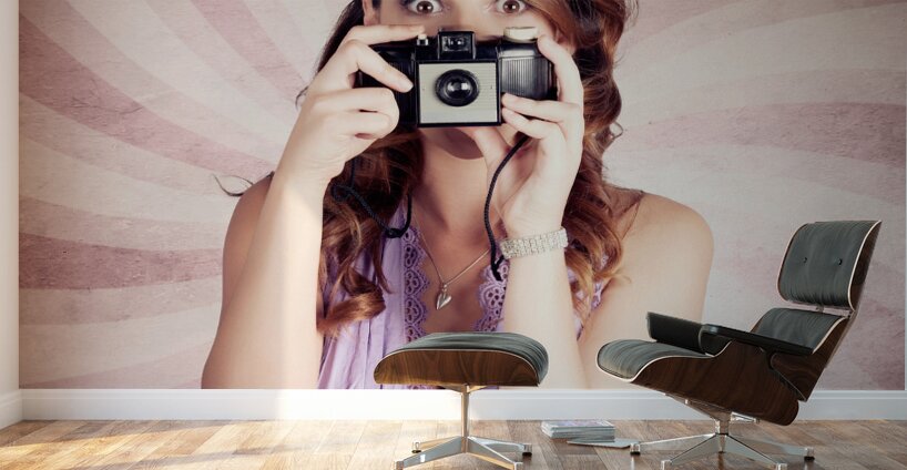 Pin-up Photographer Girl Taking Surprise Photo Wall Murals