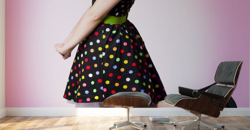 Cute Pin-Up Style Fashion Model In Retro Dress Wall Murals
