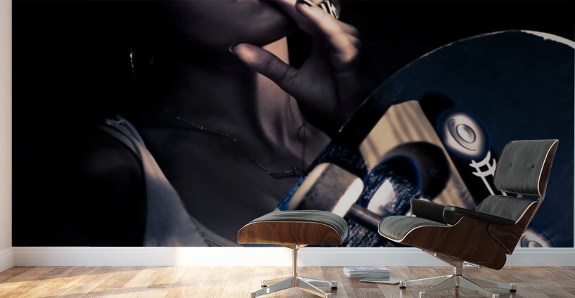 Cool Smoking Woman With Skateboard Wall Murals