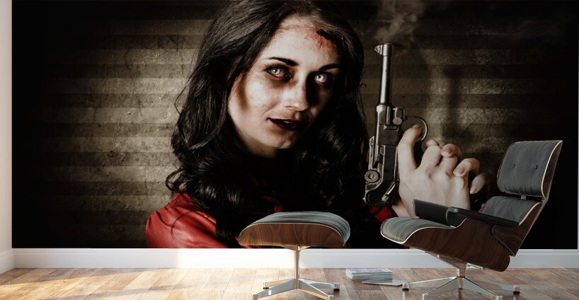 Dead Private Eye Detective Holding Smoking Gun Wall Murals