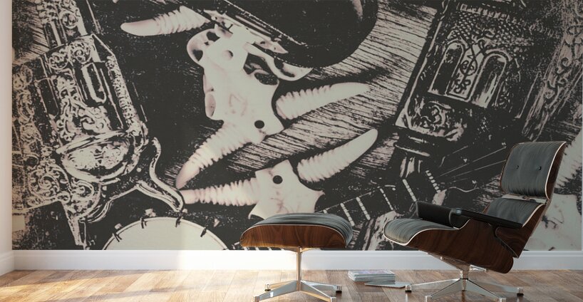 Skulls and strings Wall Murals