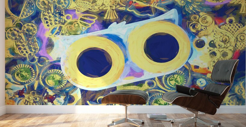 Swirling sea of colorful owl charms Wall Murals