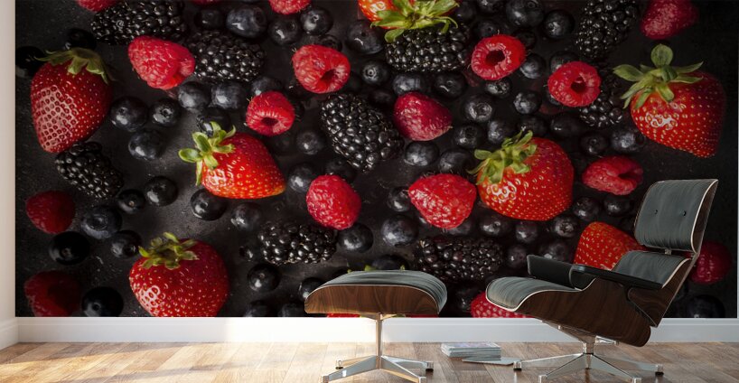 Berries on black Wall Murals