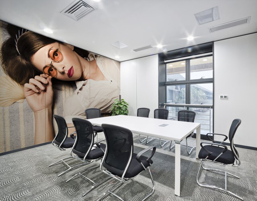 Eyewear fashion model. Pin up woman in sun shades Wall Printing