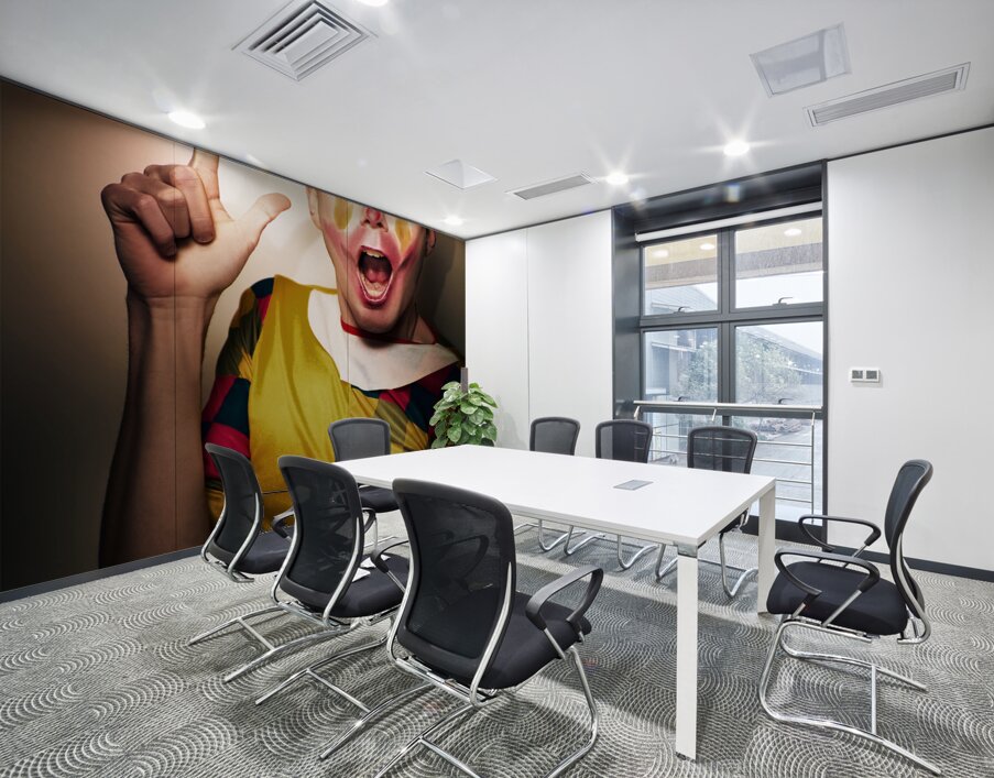 Clown Bank Robber Performing A Copyspace Holdup Wall Printing