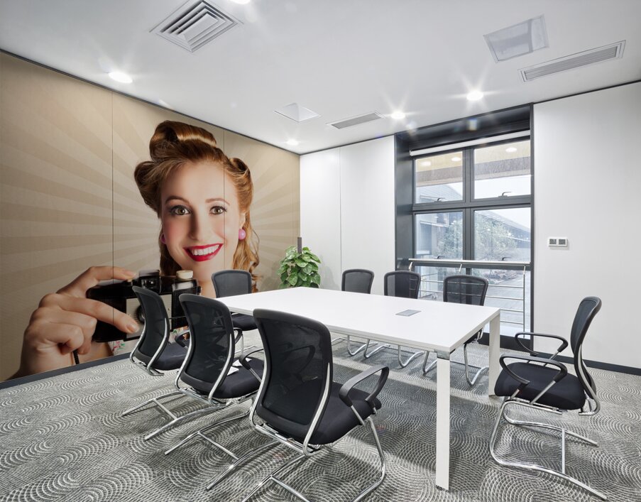 Young Smiling Vintage Girl Taking Photo Wall Printing