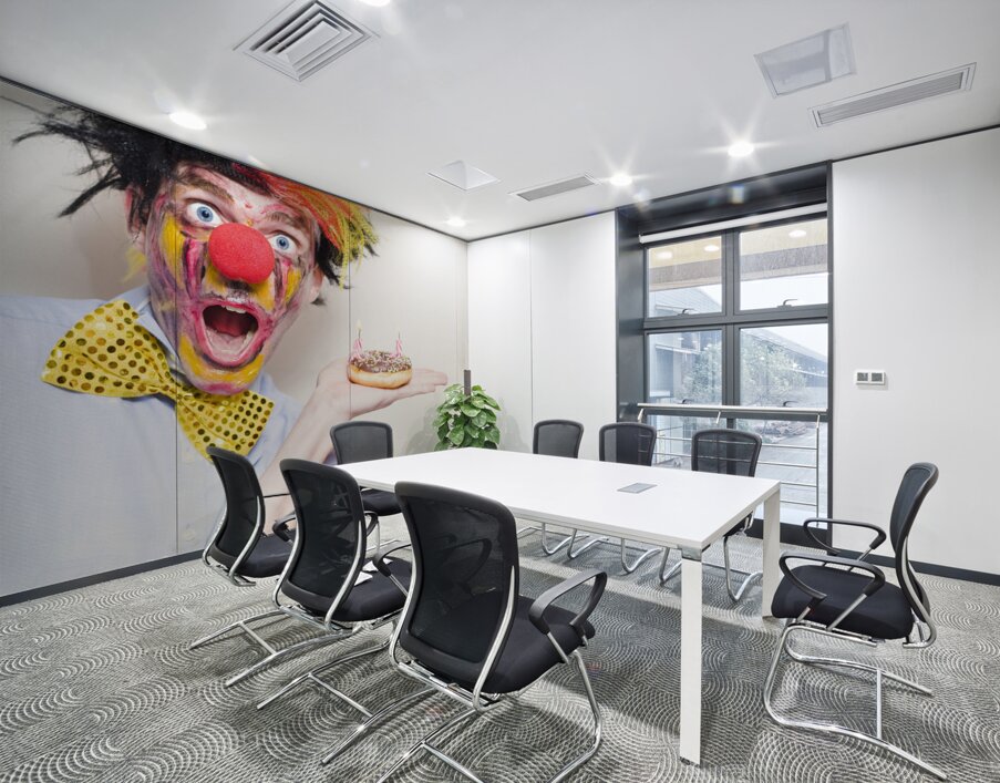 Surprise Happy Birthday Clown Holding Party Cake Wall Printing