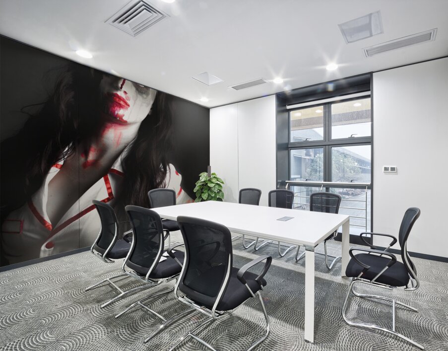 Scary zombie nurse with facial wounds Wall Printing