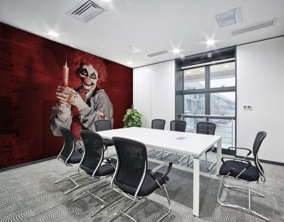 Dr Death clown with big red hypodermic needle Wall Printing