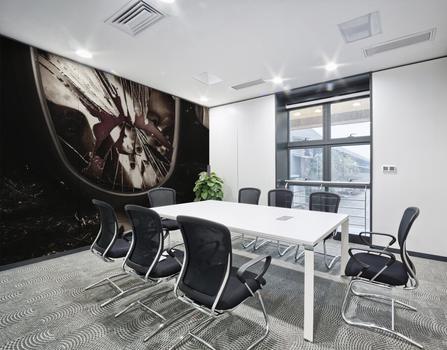 Woman with broken mirror and shattered reflection Wall Printing