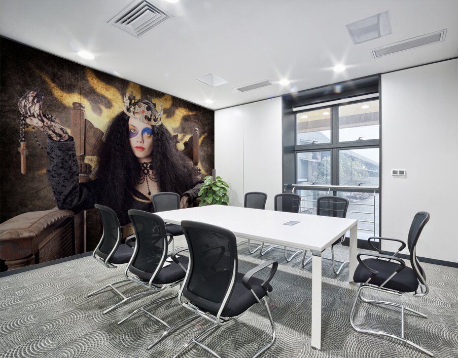 Storybook queen jester holding religious cross Wall Printing