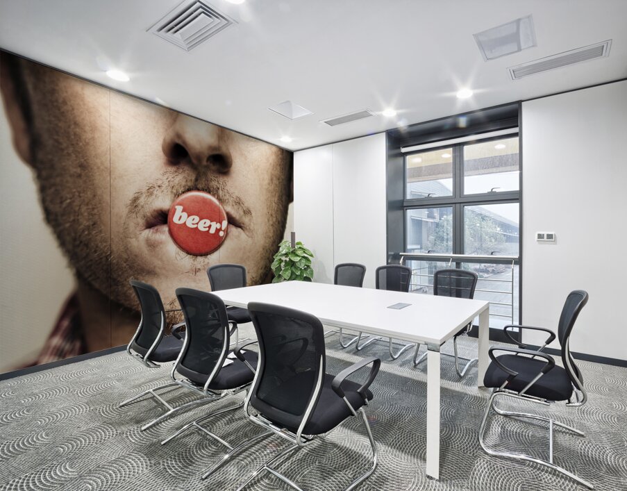 Face Of A Man With Beer Badge Wall Printing
