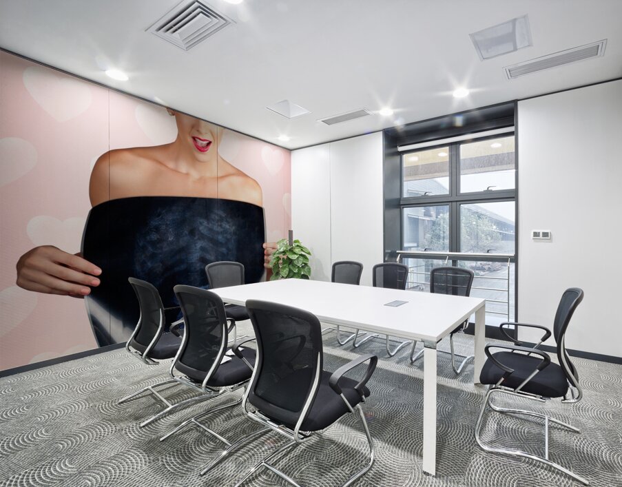 Romantic Woman In Love With Butterflies In Tummy Wall Printing