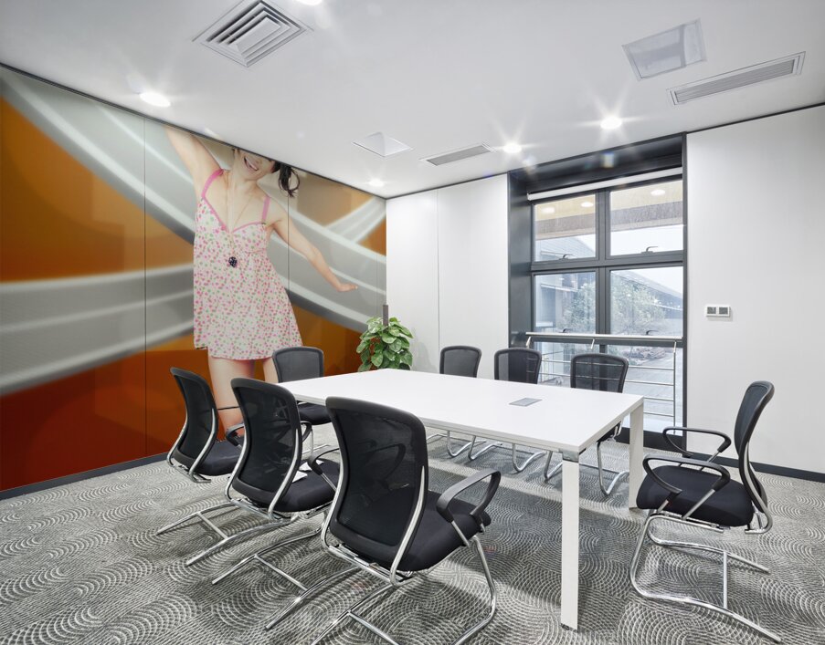 Beautiful smiling skater woman. City skateboarding Wall Printing