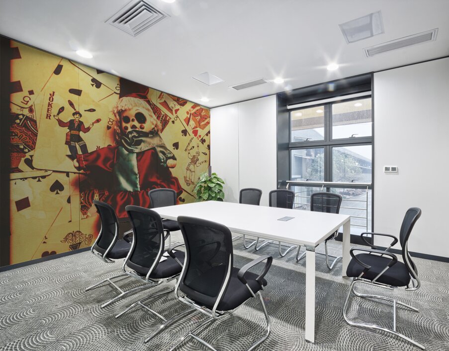 Evil clown doll on playing cards Wall Printing