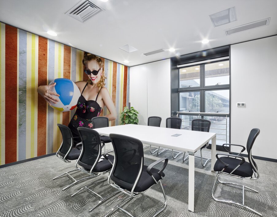 Vintage Beach Babe On Retro Background Wall Printing