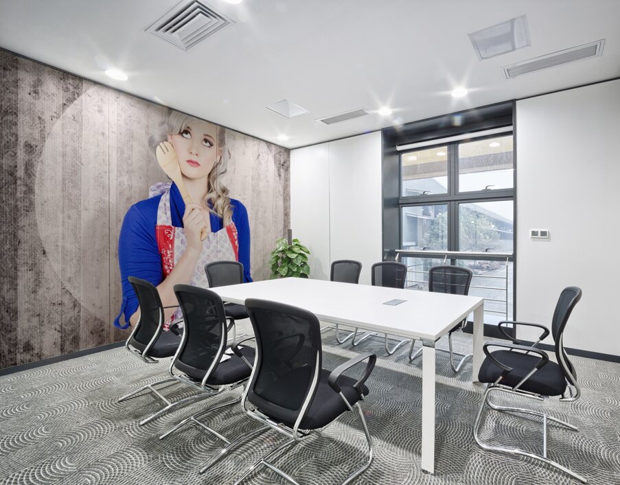 Young pinup housewife thinking what to cook Wall Printing