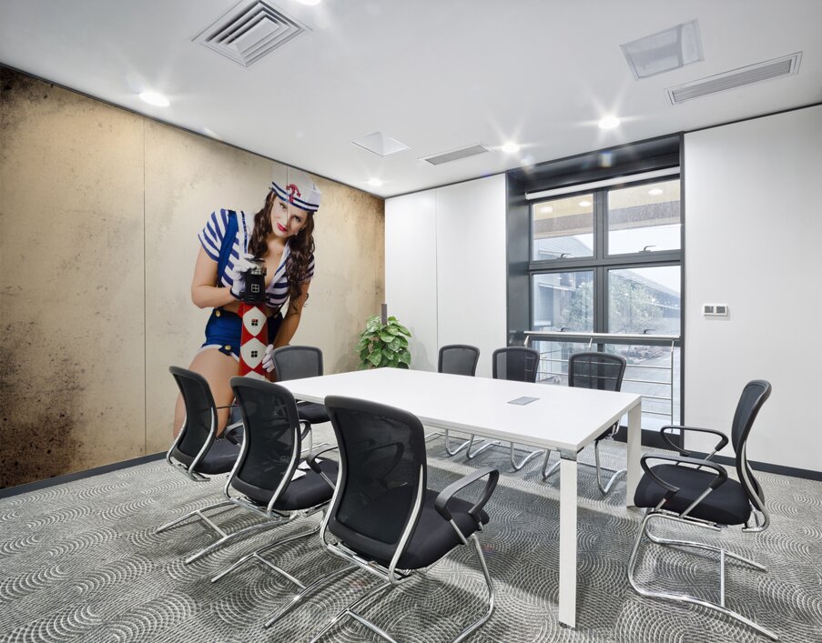 Pin up girl with curly hair and stylish make-up Wall Printing
