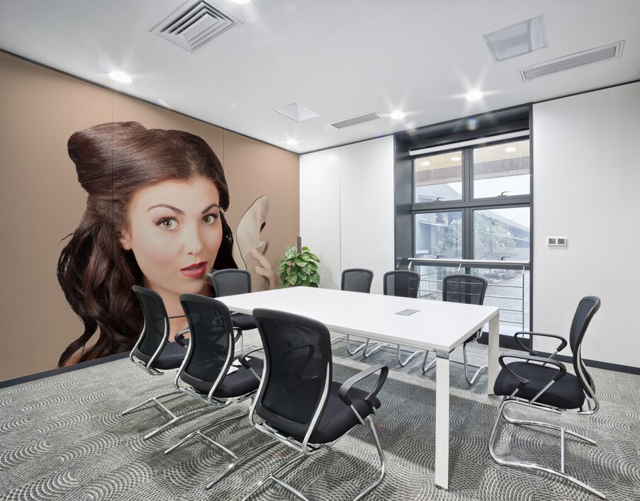 Pinup vintage woman chatting on shoe phone Wall Printing