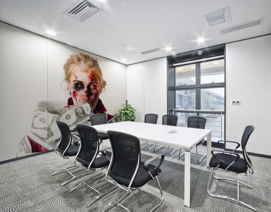 Worried zombie with Dollar bills Wall Printing