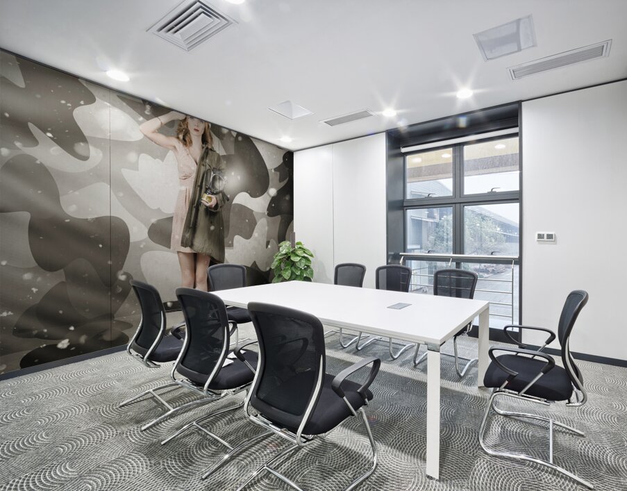 Sexy army girl saluting on snow camo background Wall Printing