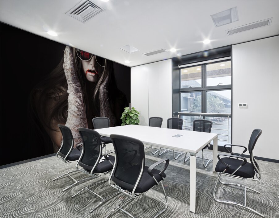 Vampire woman in darkness hiding from the light Wall Printing