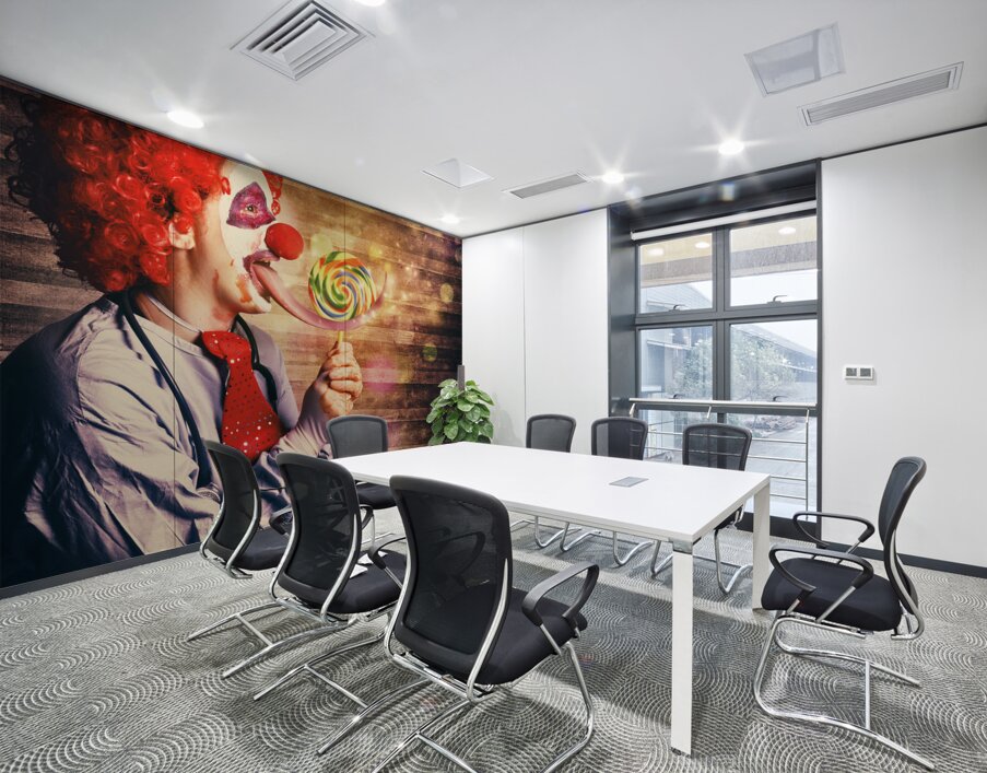 Scary circus clown at horror birthday party Wall Printing