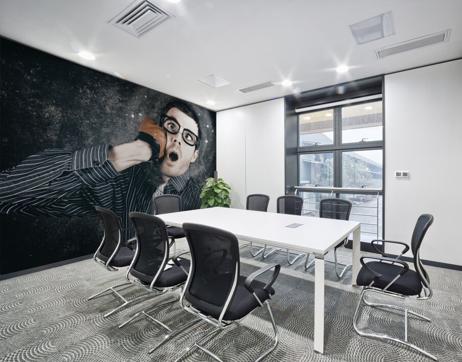 Funny businessman making impact with smashing idea Wall Printing