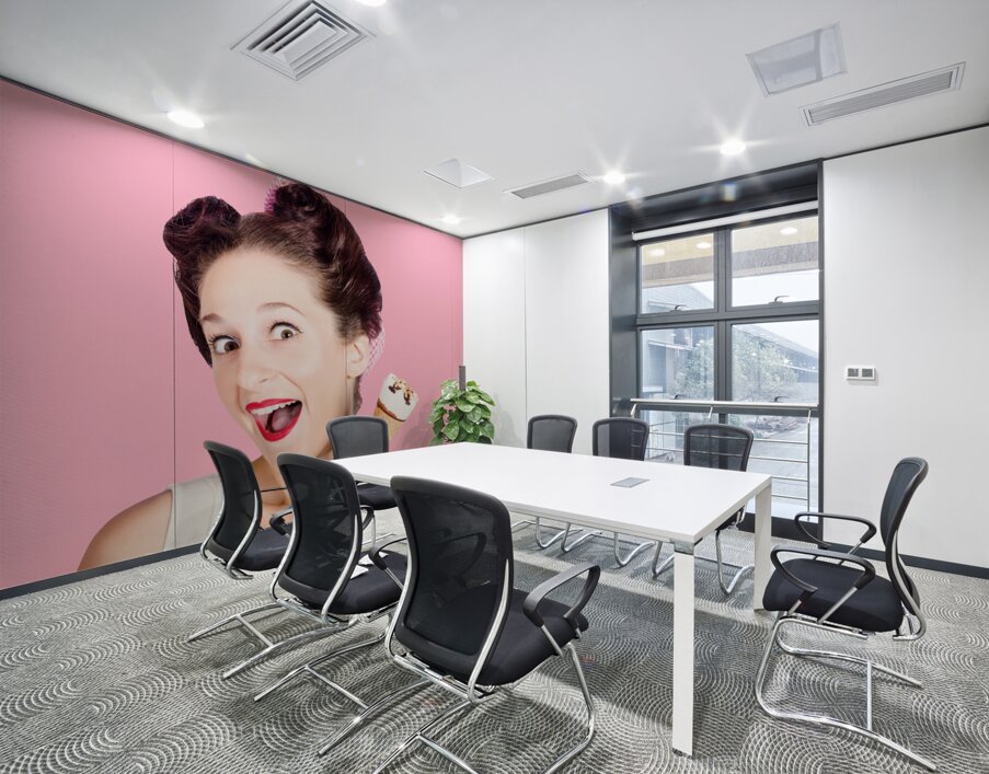 Funny pinup girl with ice cream in isolated studio Wall Printing