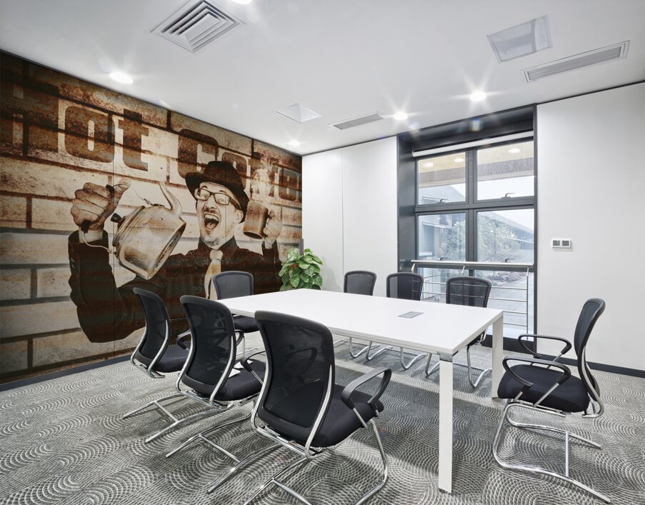 Old fashioned gent cheering to hot coffee Wall Printing