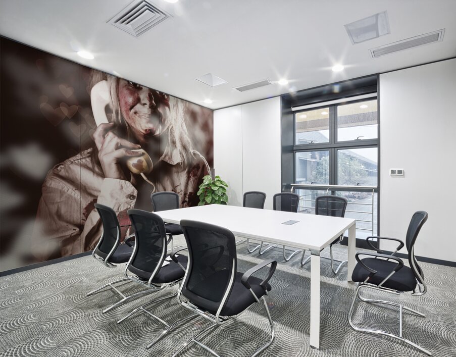 Zombie girl making phone call to dead valentine Wall Printing