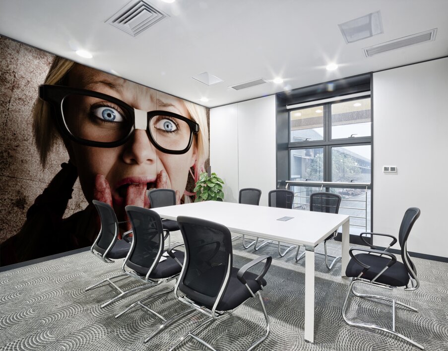 Scared Frightened Business Woman Living In Fear Wall Printing