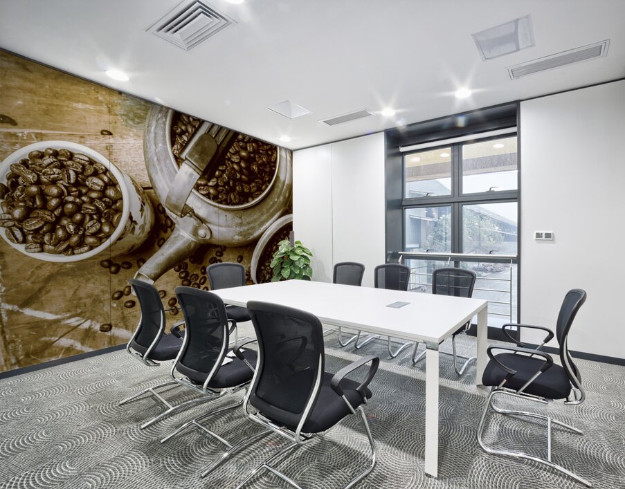 Roasted coffee beans in kettle and cup Wall Printing