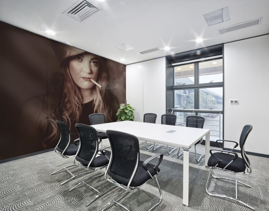 Beautiful blond army pinup girl smoking cigarette Wall Printing