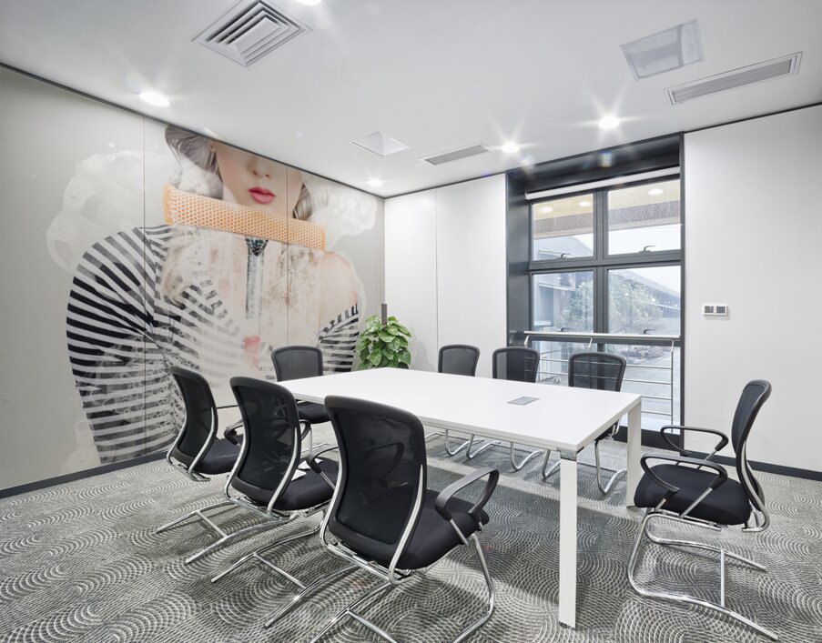 Young woman washing empty copy space windows Wall Printing