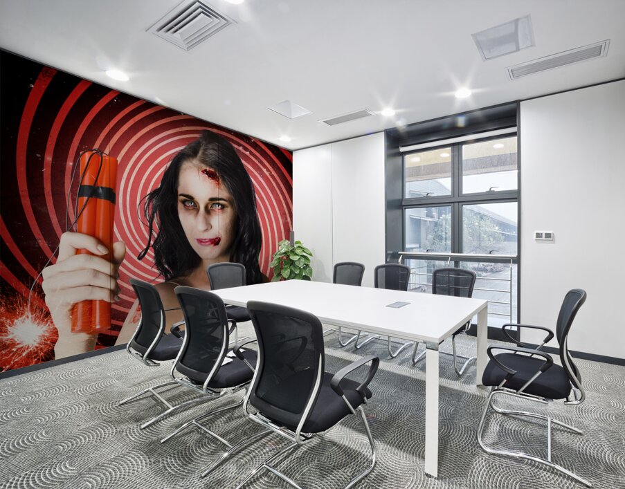 Danger. Zombie holding explosives in a terror act Wall Printing