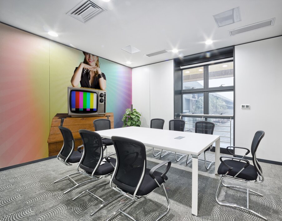 Technology Smart Pinup Woman On Retro Color TV Wall Printing