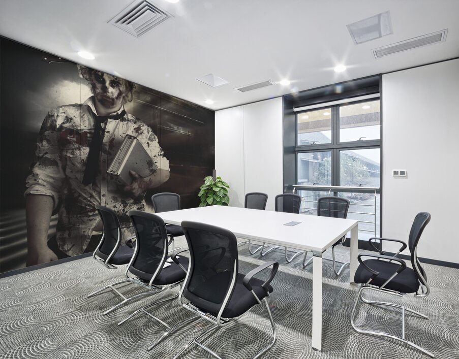 Dead zombie business woman catching ghost train Wall Printing